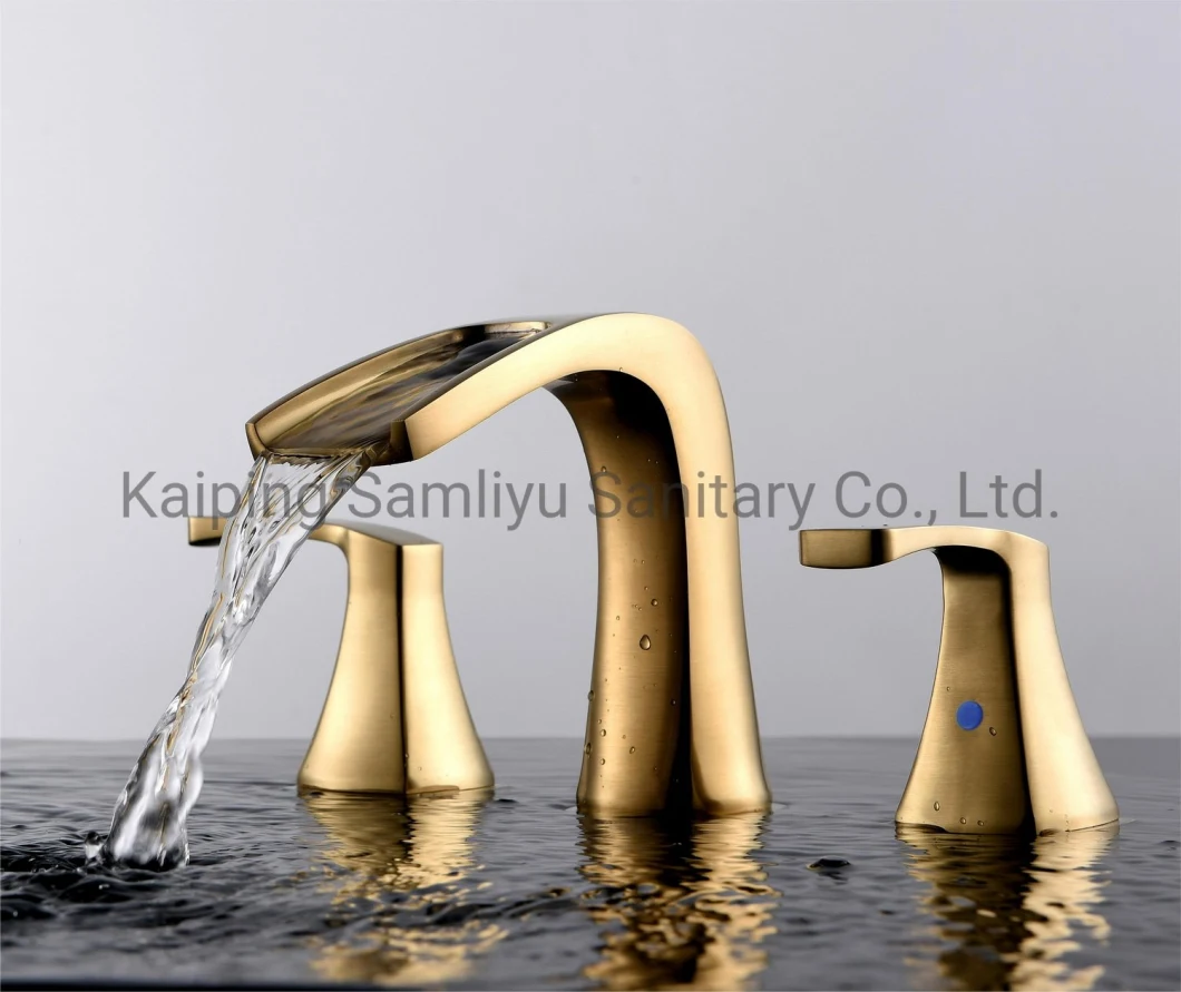 Sly Faucet Factory Supply Cupc 8" Widespread Faucet Brushed Gold Brass Basin Faucet for Bathroom Lavatory