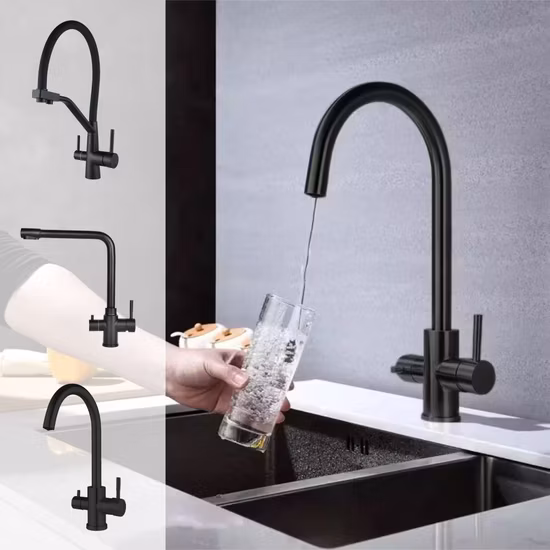 Sanipro Vente en gros 360 Rotation Pulvérisateur Eau Chaude Froide Filtre Robinet Mélangeur En Acier Inoxydable Tirez Vers Le Bas Évier Noir Robinets De Cuisine